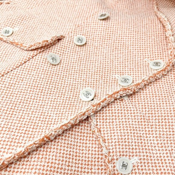 CHANEL Vintage 97P CC Mark Logo Tweed Jacket Skirt Set #38 Orange White [103758] - Picture 8 of 16
